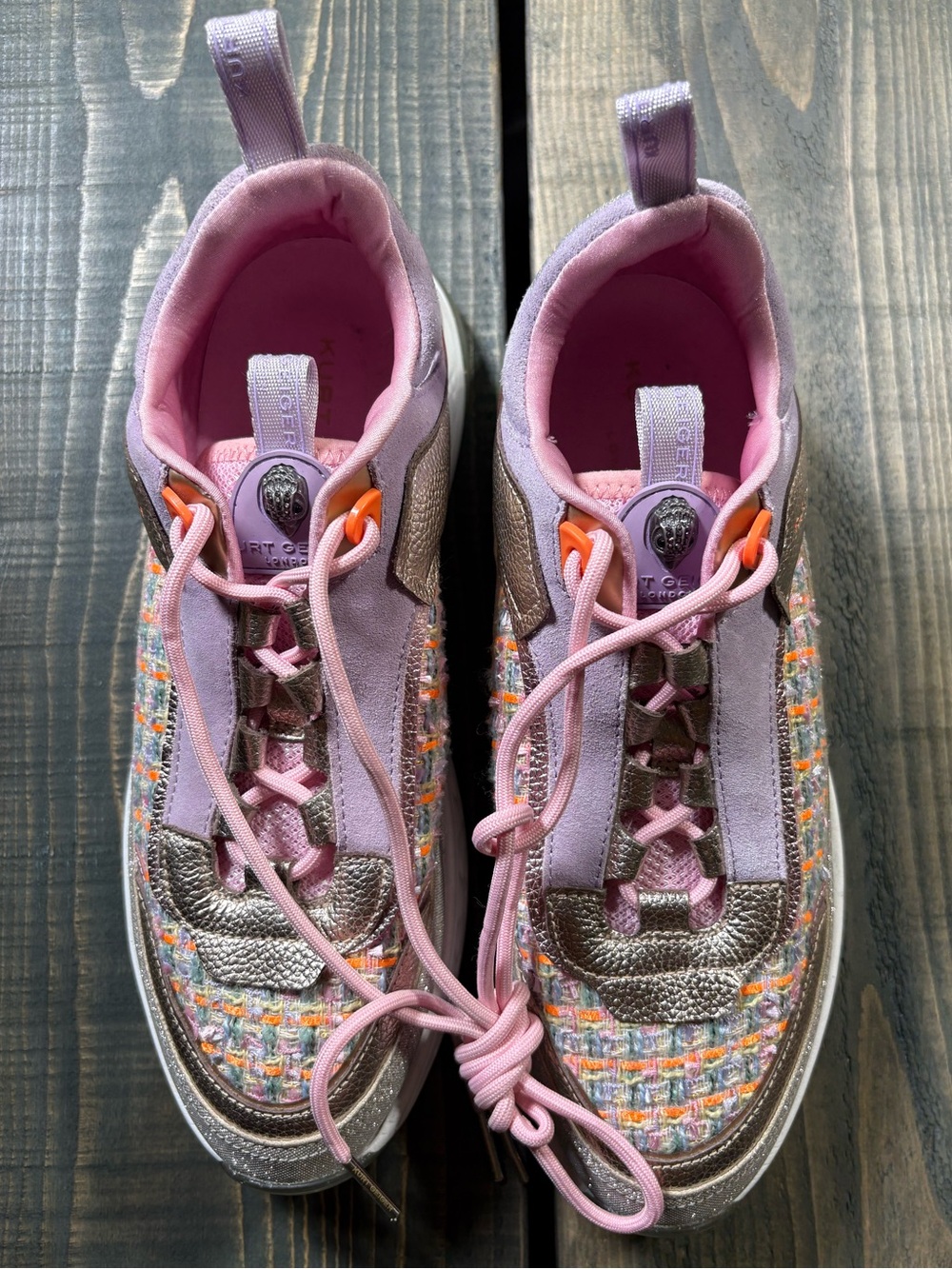 NWOT Kurt Geiger Kensington Sneakers w/ Pink Tweed & Metallic Accent